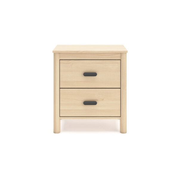 Abis Nightstand, 2 Drawers, Natural Brown Wood, Black Handles, 24 Inch