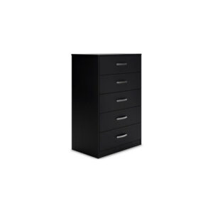 Finny Tall Dresser Chest, 5 Drawer, Matte Black, Silver Metal, 46 Inch