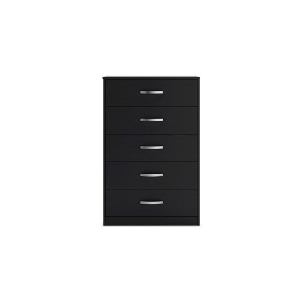 Finny Tall Dresser Chest, 5 Drawer, Matte Black, Silver Metal, 46 Inch