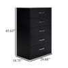Finny Tall Dresser Chest, 5 Drawer, Matte Black, Silver Metal, 46 Inch