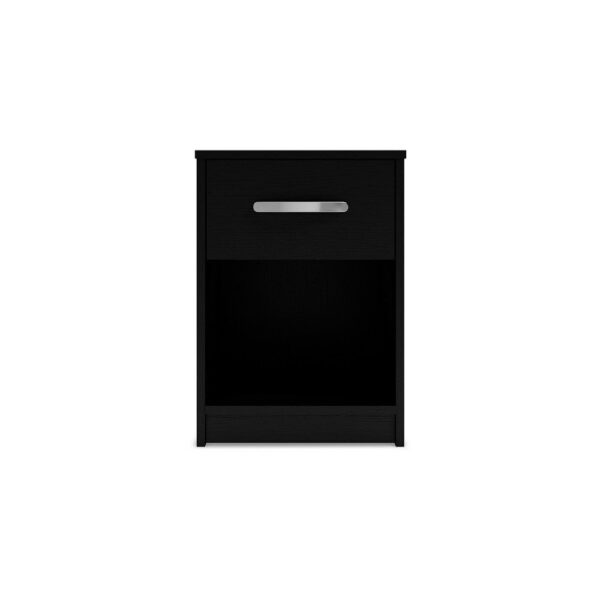15022026699216c436020.jpeg Finny Nightstand, 1 Drawer 1 Shelf, Matte Black, Silver Metal, 22 Inch