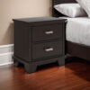 Teno Nightstand, 2 Drawers, Nickel Handles, Dark Brown Solid Hardwood