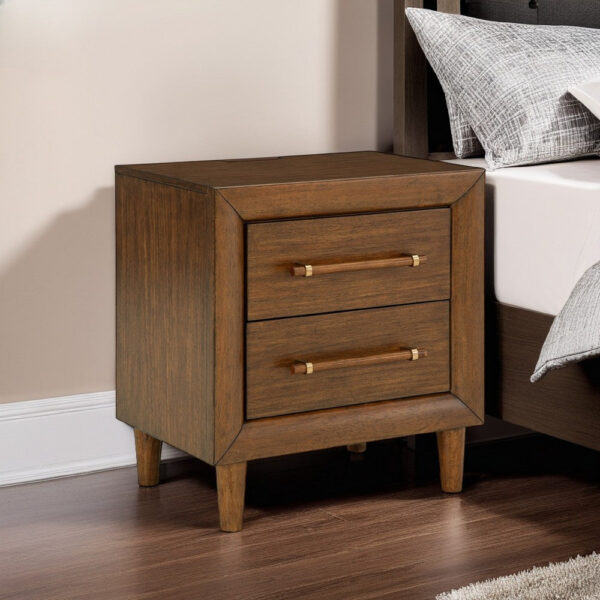Jeyn Nightstand, 2 Drawers, Traditional Dark Brown Solid Hardwood