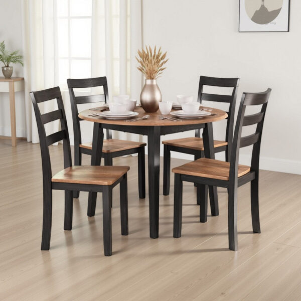 Gasy Dining Table, Extendable 26-42 Inch, Dark Brown Wood, 2 Leaves