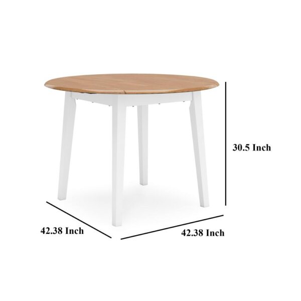 Gasy Dining Table, Extendable 26-42 Inch White Brown Wood, 2 Leaves