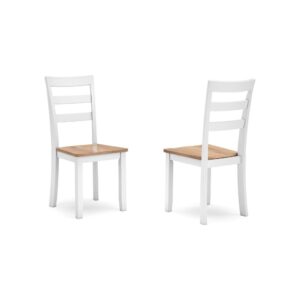 Gasy Dining Chair Set of 2, 22 Inch White and Brown Mango Wood Veneer