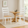 Gasy Dining Chair Set of 2, 22 Inch White and Brown Mango Wood Veneer