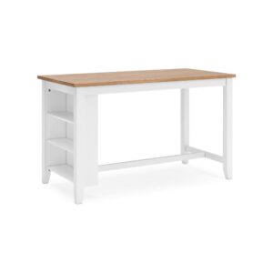 Gasy Counter Height Dining Table, 60 Inch White Brown Mango Wood