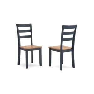 Gasy Dining Side Chair Set of 2, Dark Blue Solid Wood Brown Mango Seat