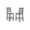 Gasy Counter Height Chair Set of 2, Dark Blue Solid Wood, Brown Seat