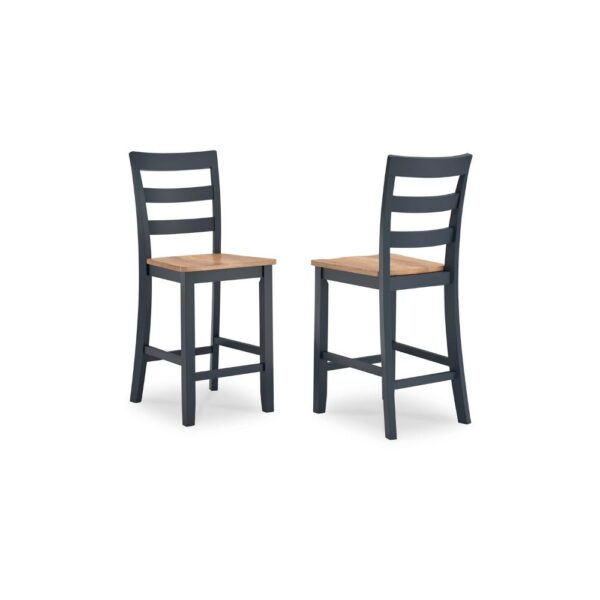 Gasy Counter Height Chair Set of 2, Dark Blue Solid Wood, Brown Seat