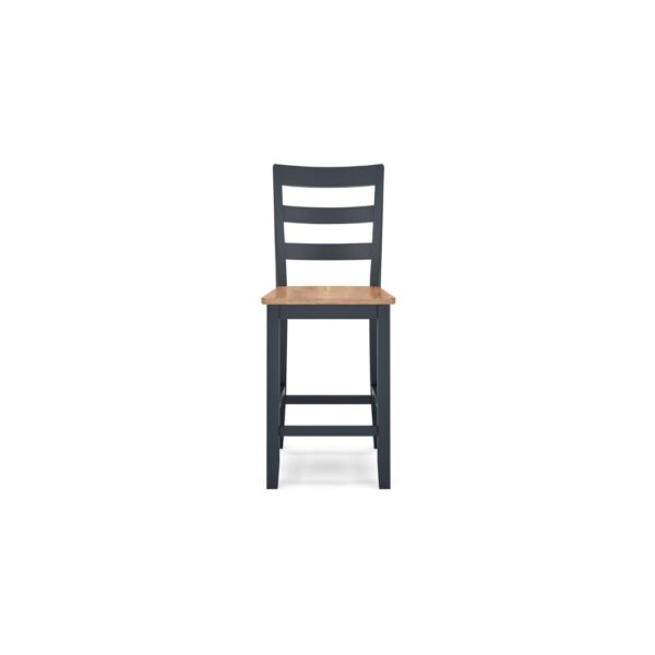 Gasy Counter Height Chair Set of 2, Dark Blue Solid Wood, Brown Seat
