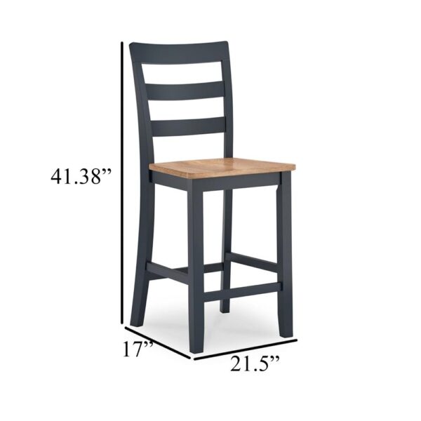Gasy Counter Height Chair Set of 2, Dark Blue Solid Wood, Brown Seat
