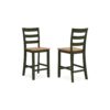 Gasy Counter Height Chair Set of 2, Dark Green Solid Wood, Brown Seat