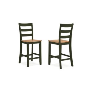 1502202669921823032fe.jpeg Gasy Counter Height Chair Set of 2, Dark Green Solid Wood, Brown Seat
