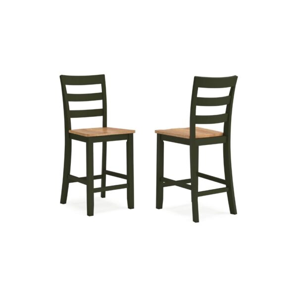 Gasy Counter Height Chair Set of 2, Dark Green Solid Wood, Brown Seat
