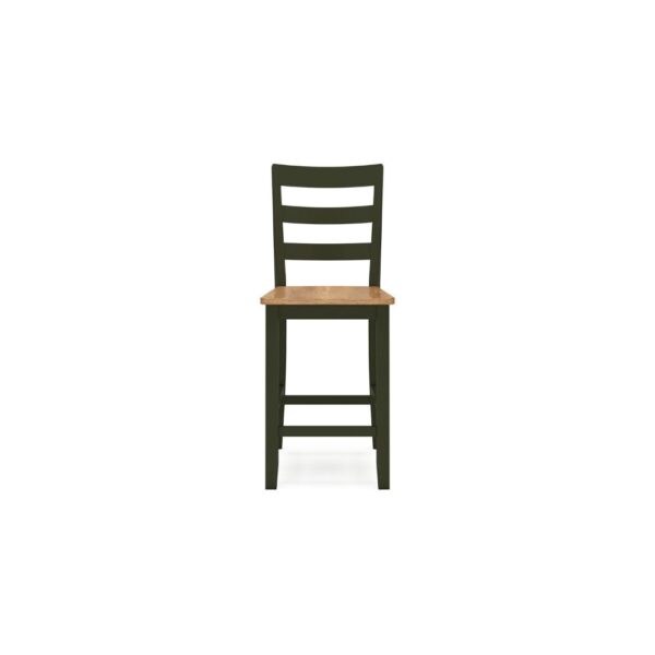 Gasy Counter Height Chair Set of 2, Dark Green Solid Wood, Brown Seat