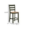 Gasy Counter Height Chair Set of 2, Dark Green Solid Wood, Brown Seat
