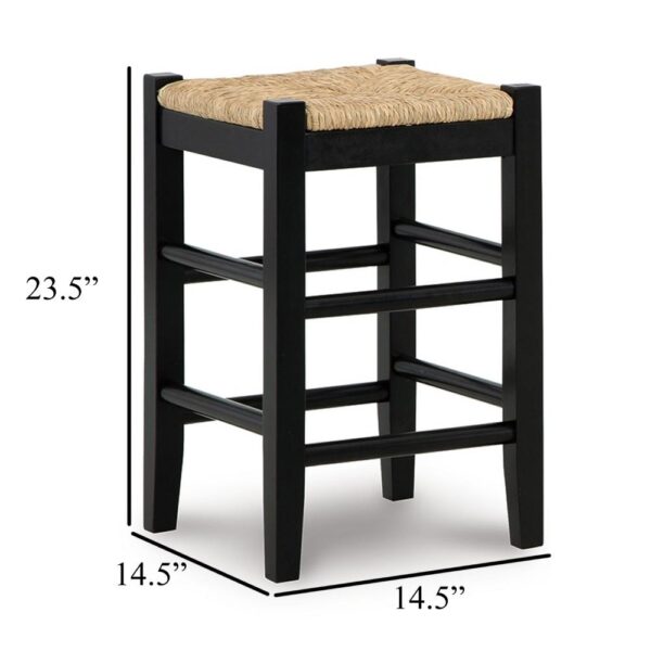 Anya Counter Height Stool Set of 2, Brown Woven Seat, 23 Inch, Black