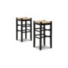 Anya Bar Height Stool, Woven Seagrass Seat, 30 Inch, Black Wood Frame