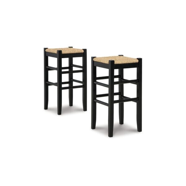 Anya Bar Height Stool, Woven Seagrass Seat, 30 Inch, Black Wood Frame