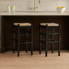 Anya Bar Height Stool, Woven Seagrass Seat, 30 Inch, Black Wood Frame