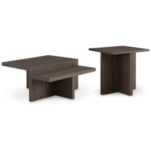 150220266992188f7dcd5.jpeg Zeny 2pc Coffee and Side Table Set, Geometric Cross Base, Dark Brown