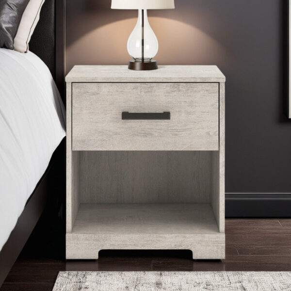 Shawn Nightstand, 1 Drawer and 1 Shelf, Light Gray Wood, 20 Inch