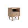 15022026699218eb6287f.jpeg Ciel Nightstand w USB LED, Faux Linen Laminate, Cane Drawer, Oak Brown