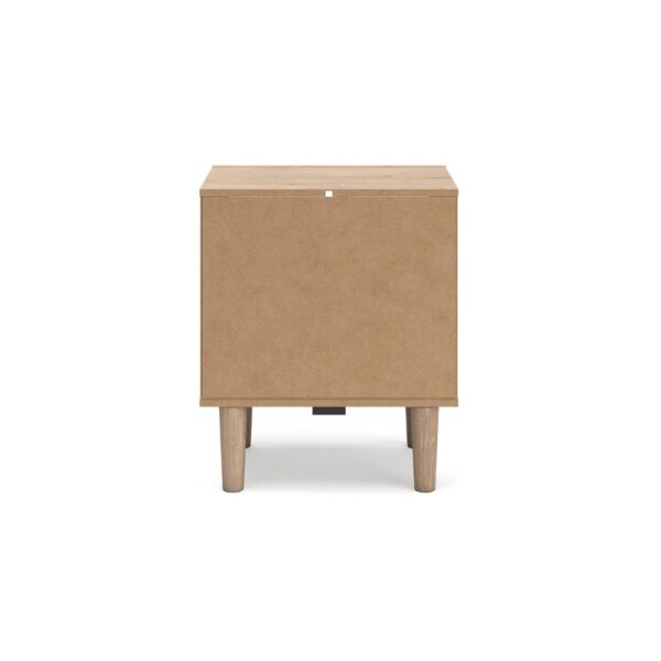15022026699218ee68b99.jpeg Ciel Nightstand w USB LED, Faux Linen Laminate, Cane Drawer, Oak Brown