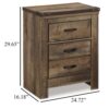 Zoey Nightstand w 2 Drawers, USB Port, Rustic Brown Plank Details