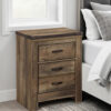 Zoey Nightstand w 2 Drawers, USB Port, Rustic Brown Plank Details