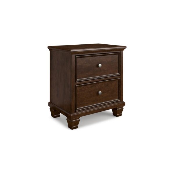 Reno Nightstand, 2 Drawers, Nickel Round Knobs, Rich Brown Solid Wood