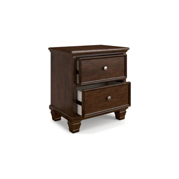 Reno Nightstand, 2 Drawers, Nickel Round Knobs, Rich Brown Solid Wood
