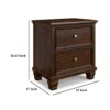 Reno Nightstand, 2 Drawers, Nickel Round Knobs, Rich Brown Solid Wood