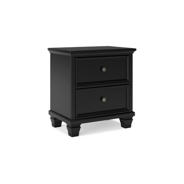 Lemo Nightstand, 2 Wide Drawers, Nickel Round Knobs, Black Solid Wood