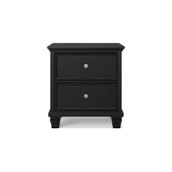 Lemo Nightstand, 2 Wide Drawers, Nickel Round Knobs, Black Solid Wood