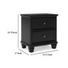 Lemo Nightstand, 2 Wide Drawers, Nickel Round Knobs, Black Solid Wood