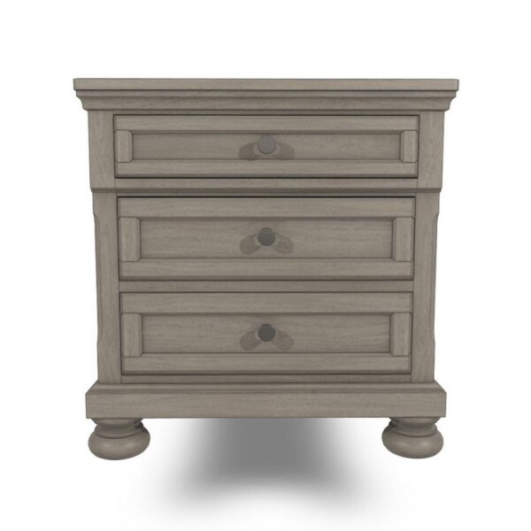 15022026699219315cbc5.jpeg Ryno Nightstand, 2 Drawers, Pull Out Tray, Nickel Round Knobs, Gray