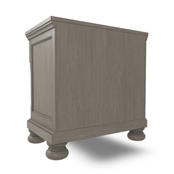 1502202669921932dbbec.jpeg Ryno Nightstand, 2 Drawers, Pull Out Tray, Nickel Round Knobs, Gray