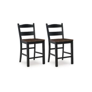 Becy Counter Height Chair Set of 2, 24 Inch, Black and Brown Wood