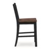 Becy Counter Height Chair Set of 2, 24 Inch, Black and Brown Wood