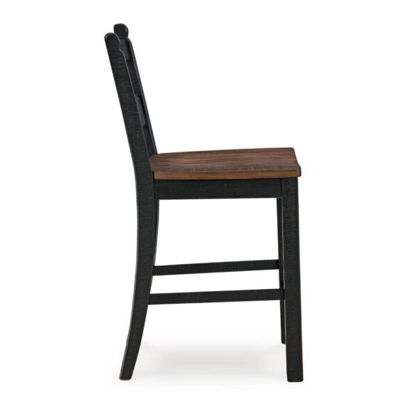 Becy Counter Height Chair Set of 2, 24 Inch, Black and Brown Wood