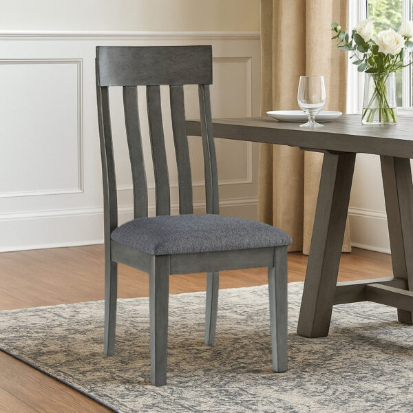 Haly Dining Side Chair Set of 2, Solid Wood Gray Frame, Fabric Seat