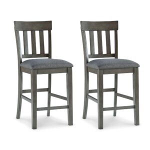 150220266992195437d6d.jpeg Haly Counter Height Chair Set of 2, Gray Solid Wood Frame and Fabric