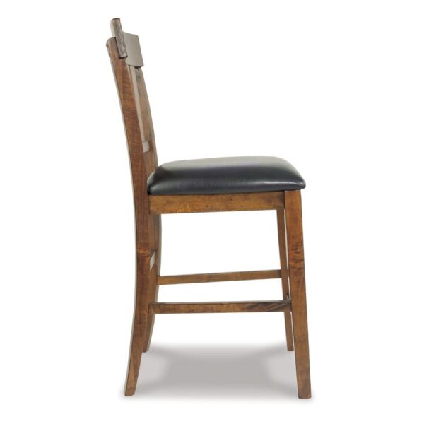Raly Counter Height Chair Set of 2, Brown Faux Leather, Slatted Back