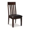 Hado Dining Chair Set of 2, Dark Brown Faux Leather Seat, Slatted Back
