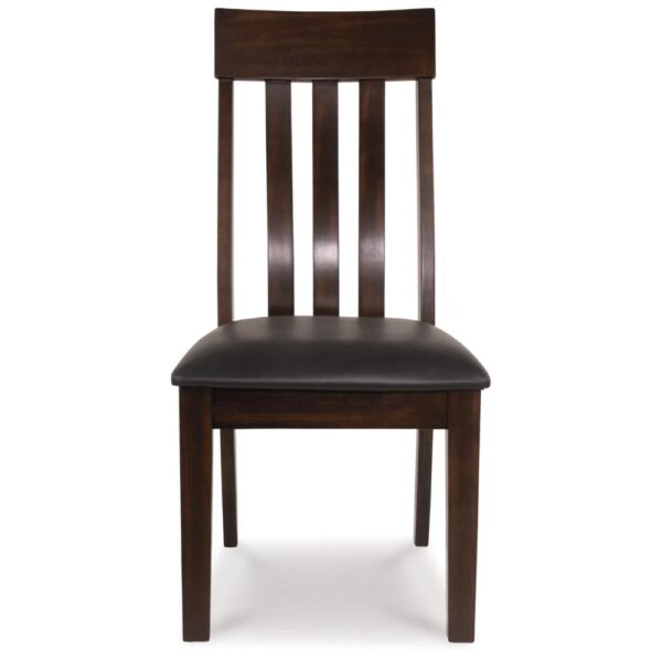 Hado Dining Chair Set of 2, Dark Brown Faux Leather Seat, Slatted Back