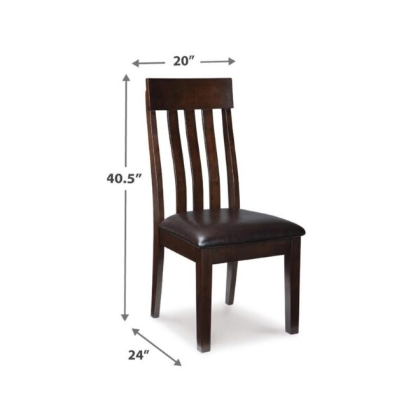 Hado Dining Chair Set of 2, Dark Brown Faux Leather Seat, Slatted Back