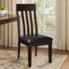 Hado Dining Chair Set of 2, Dark Brown Faux Leather Seat, Slatted Back